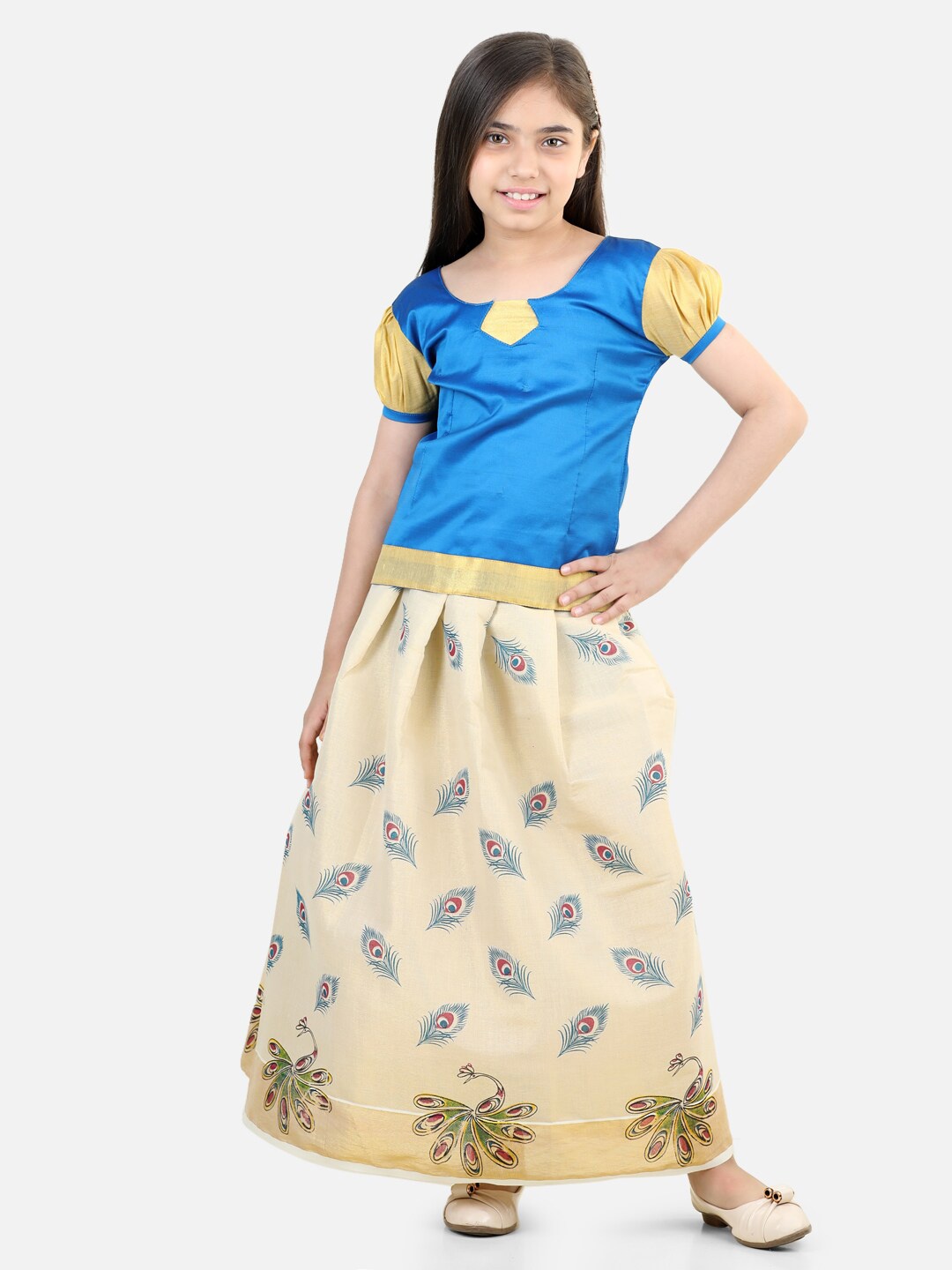 

BownBee Girls Printed Ready to Wear Lehenga & Choli, Blue