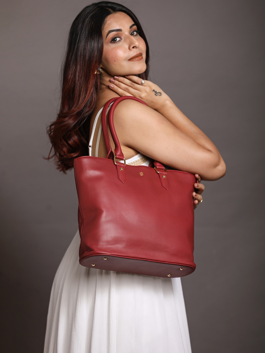 

HORRA PU Structured Shoulder Bag, Rust