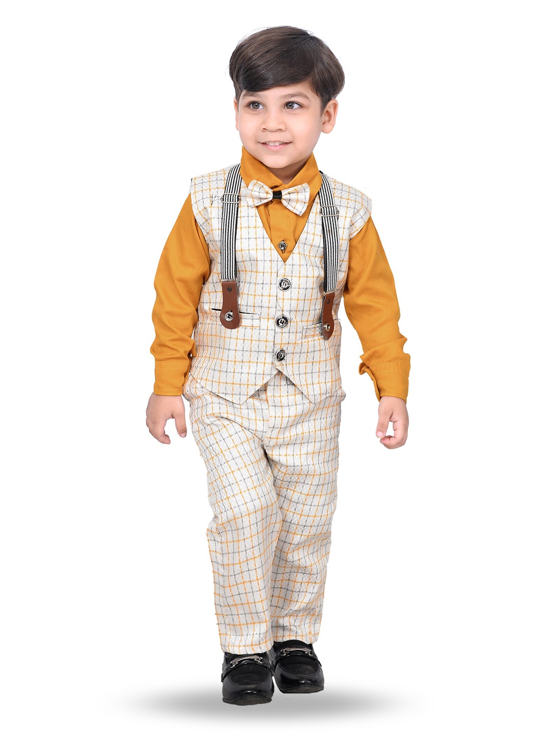 

KIDZAREA Boys Printed Shirt With Waistcoat Trouser, Yellow