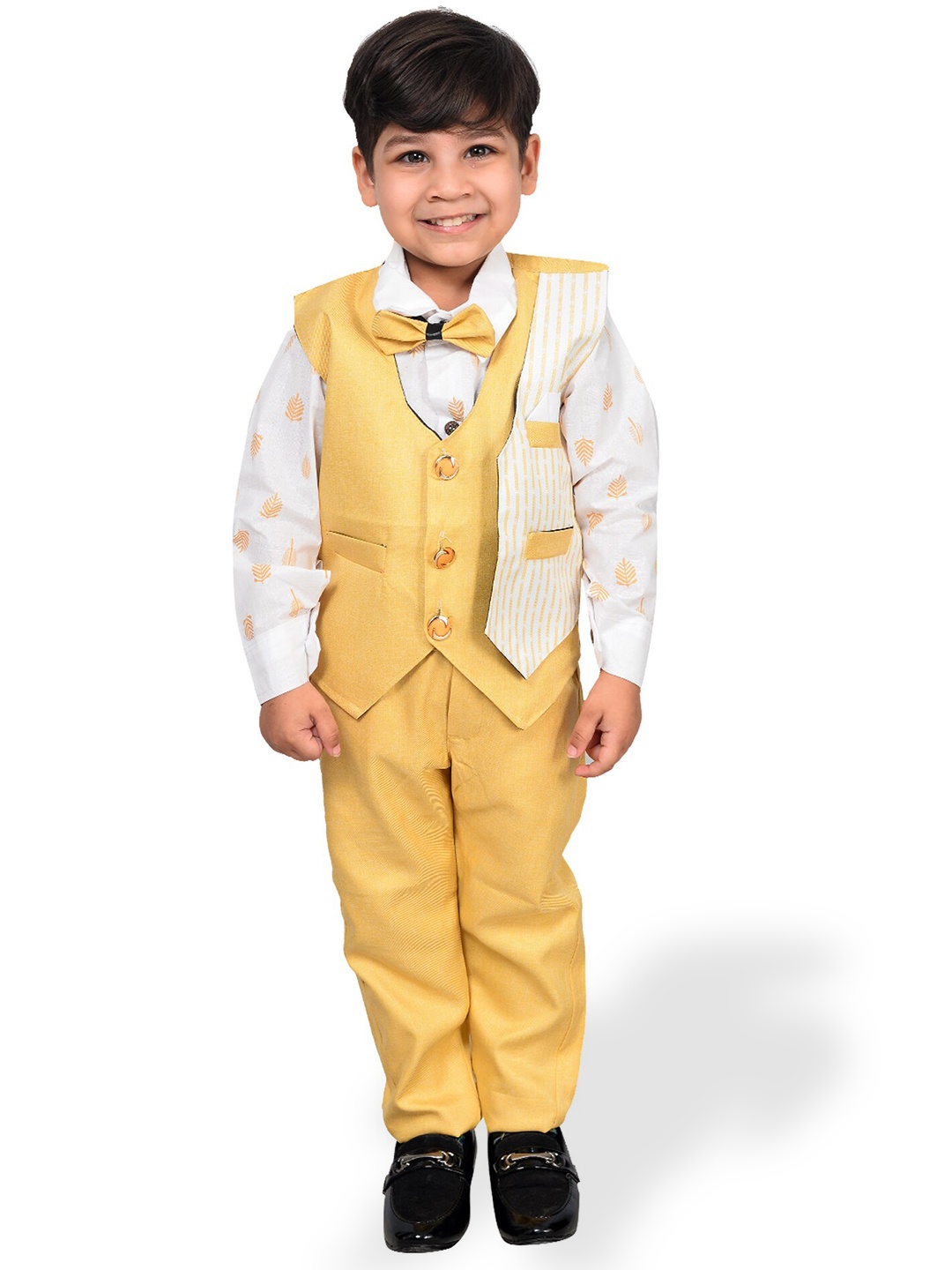 

KIDZAREA Boys Printed Shirt with Trousers And Waistcoat, Yellow