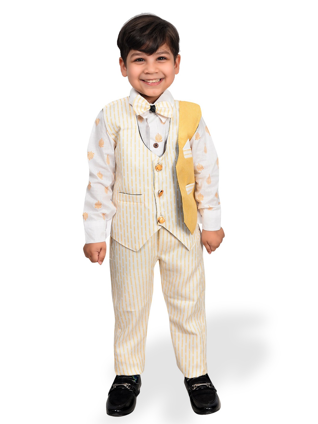 

KIDZAREA Boys Striped Shirt With Trousers & Waistcoat Set, Yellow