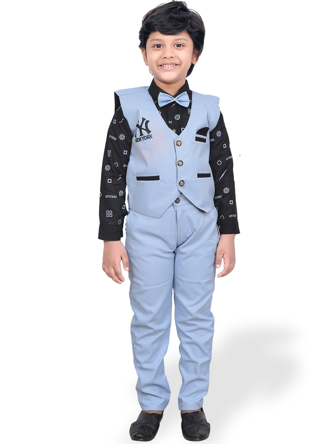 

KIDZAREA Boys Printed Shirt With Trousers & Waistcoat Set, Blue