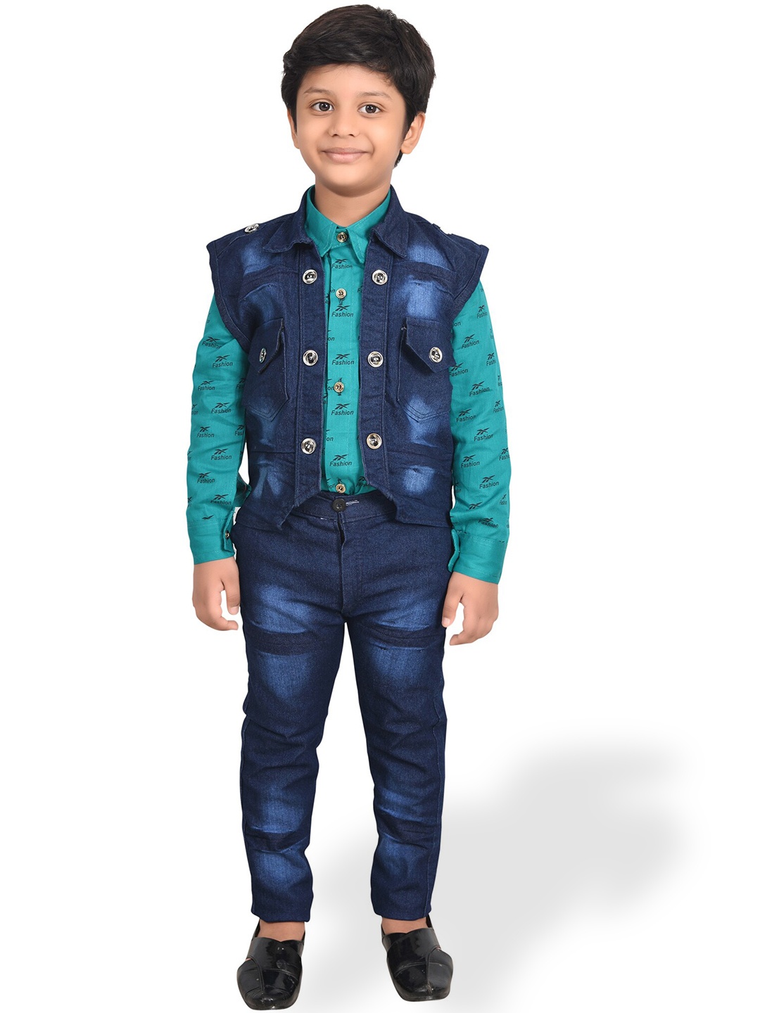 

KIDZAREA Boys Printed Shirt With Trousers And Waistcoat, Blue