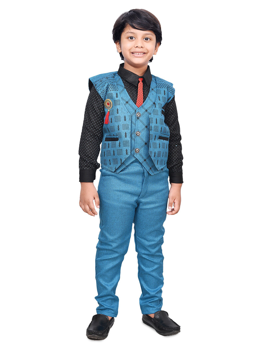 

KIDZAREA Boys Printed Shirt With Trousers And Waist Coat, Blue