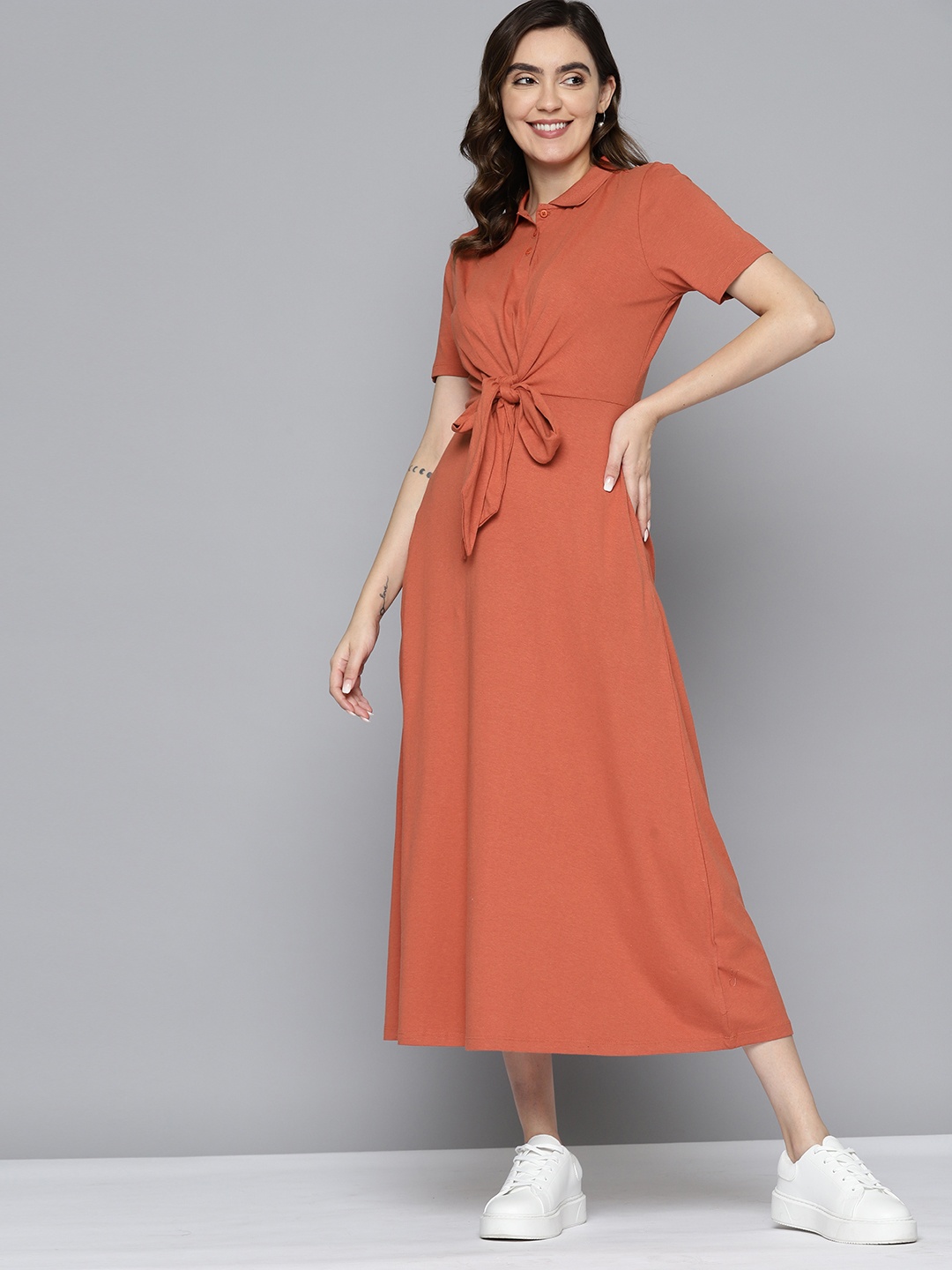 

Mast & Harbour Shirt Midi Dress With Tie-Up Detail, Brown