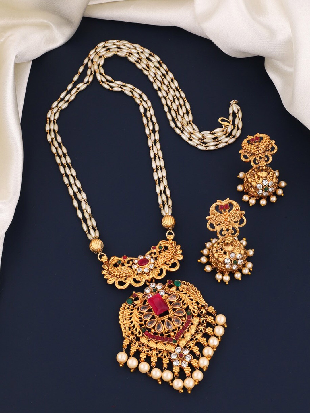 

ROFARWORD Gold-Plated Stone-Studded Jewellery Set