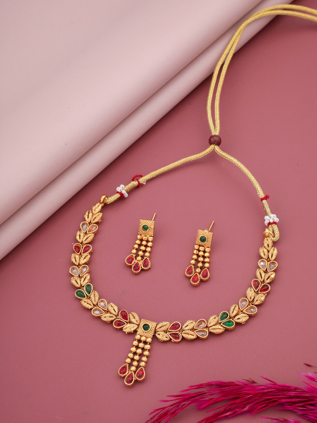 

ROFARWORD Gold-Plated Stone Studded Traditional Jewellery Set