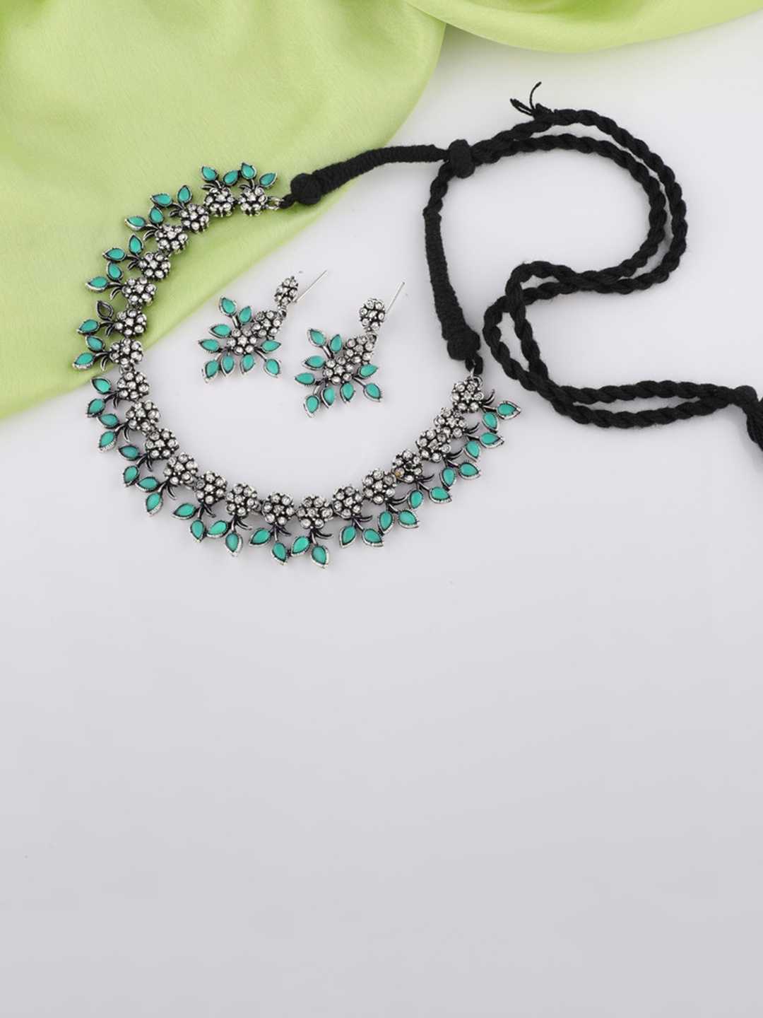 

ROFARWORD Silver-Plated Stone-Studded Jewellery Set