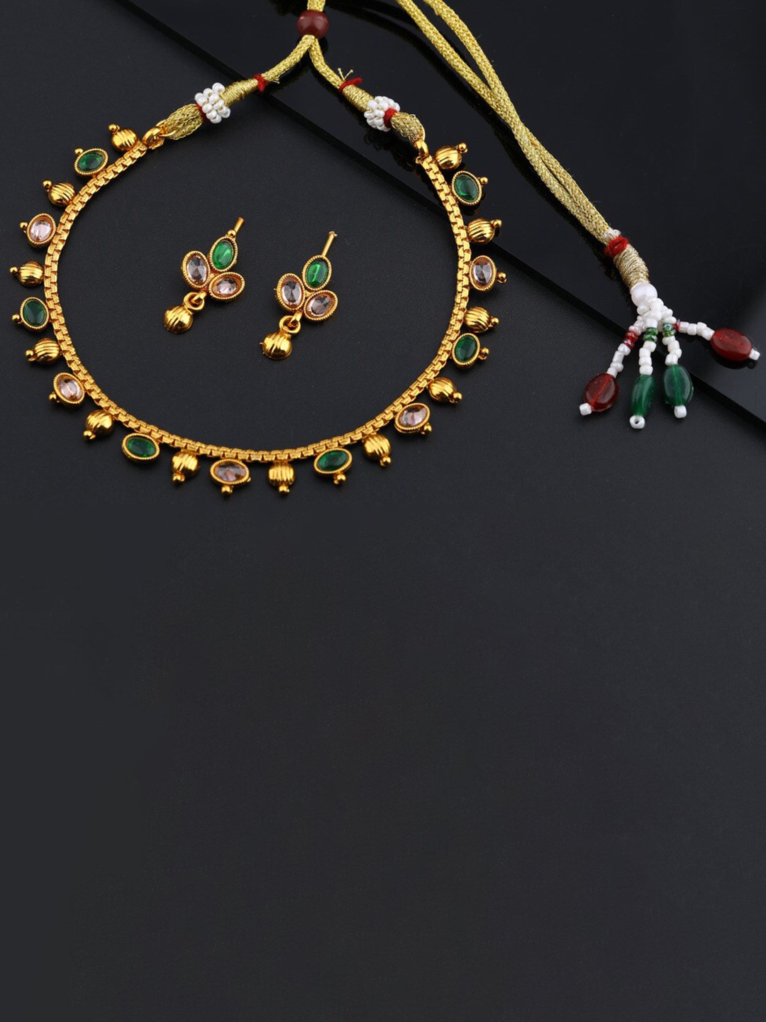 

ROFARWORD Gold-Plated Stone-Studded Jewellery Set