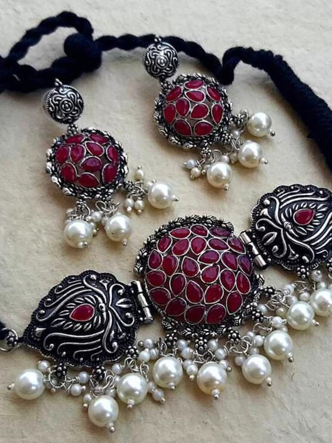 

ROFARWORD Silver Plated Stone-Studded Jewellery Set