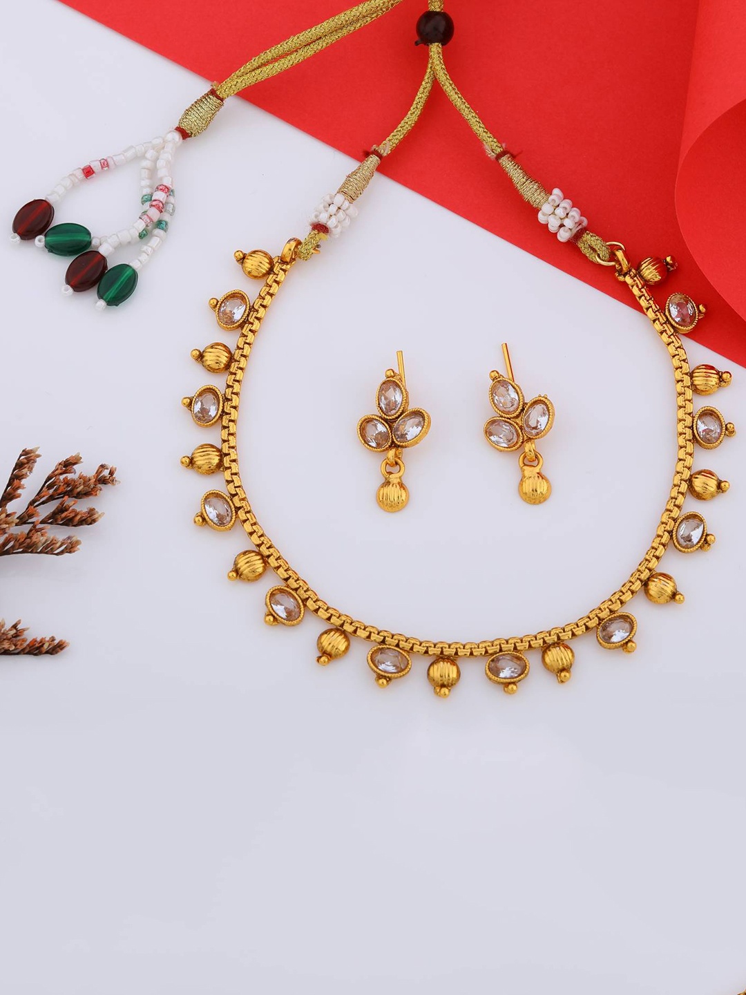 

ROFARWORD Gold-Plated Stone-Studded Jewellery Set