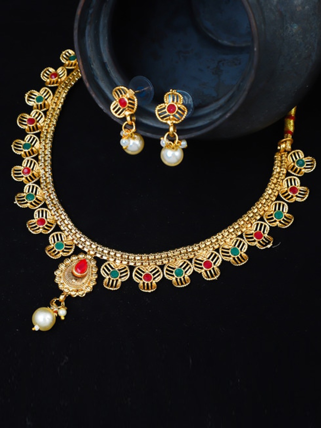 

ROFARWORD Gold-Plated Stone-Studded Jewellery Set