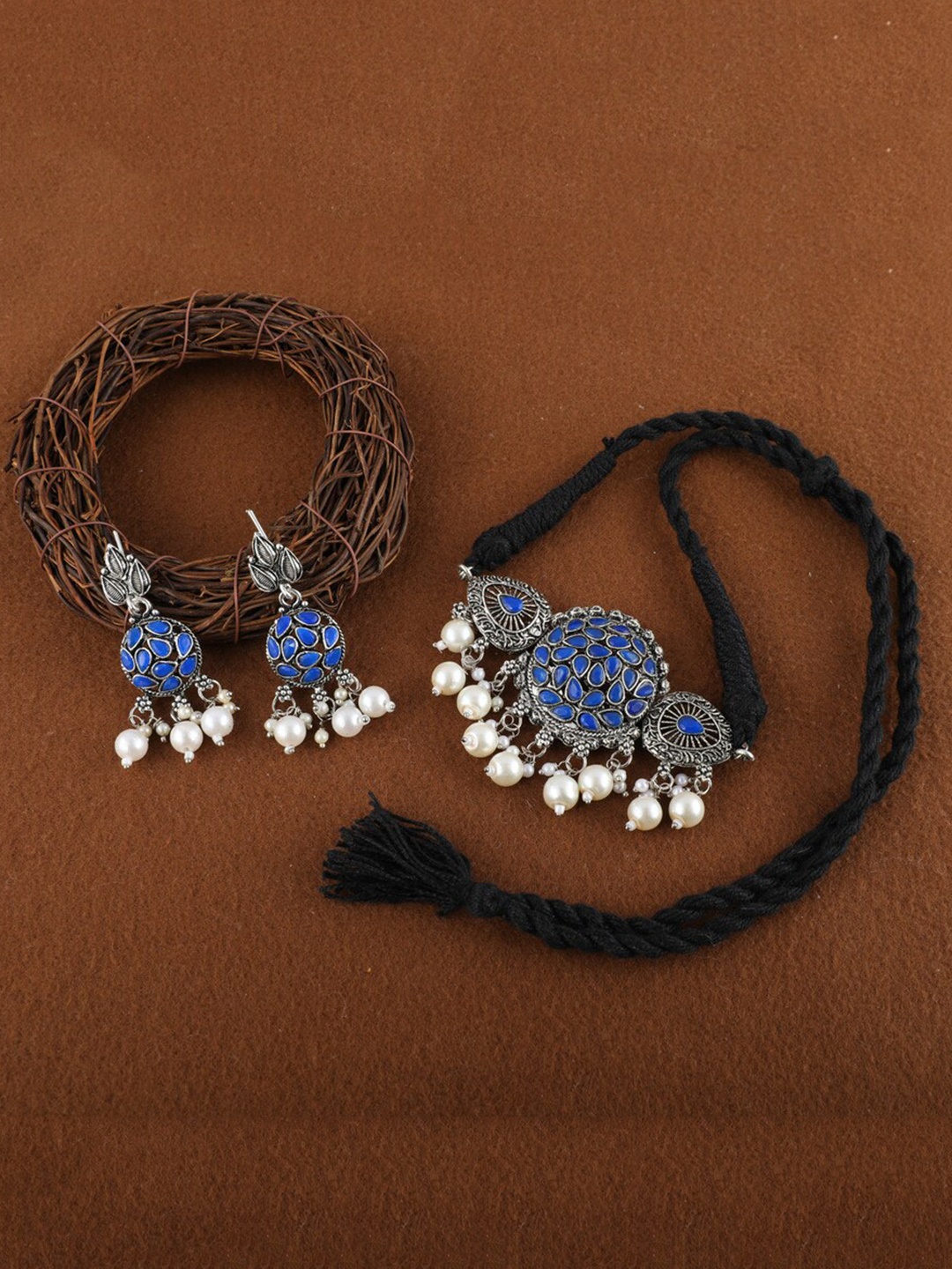

ROFARWORD Gold-Plated Stone-Studded and Beaded Jewellery Set