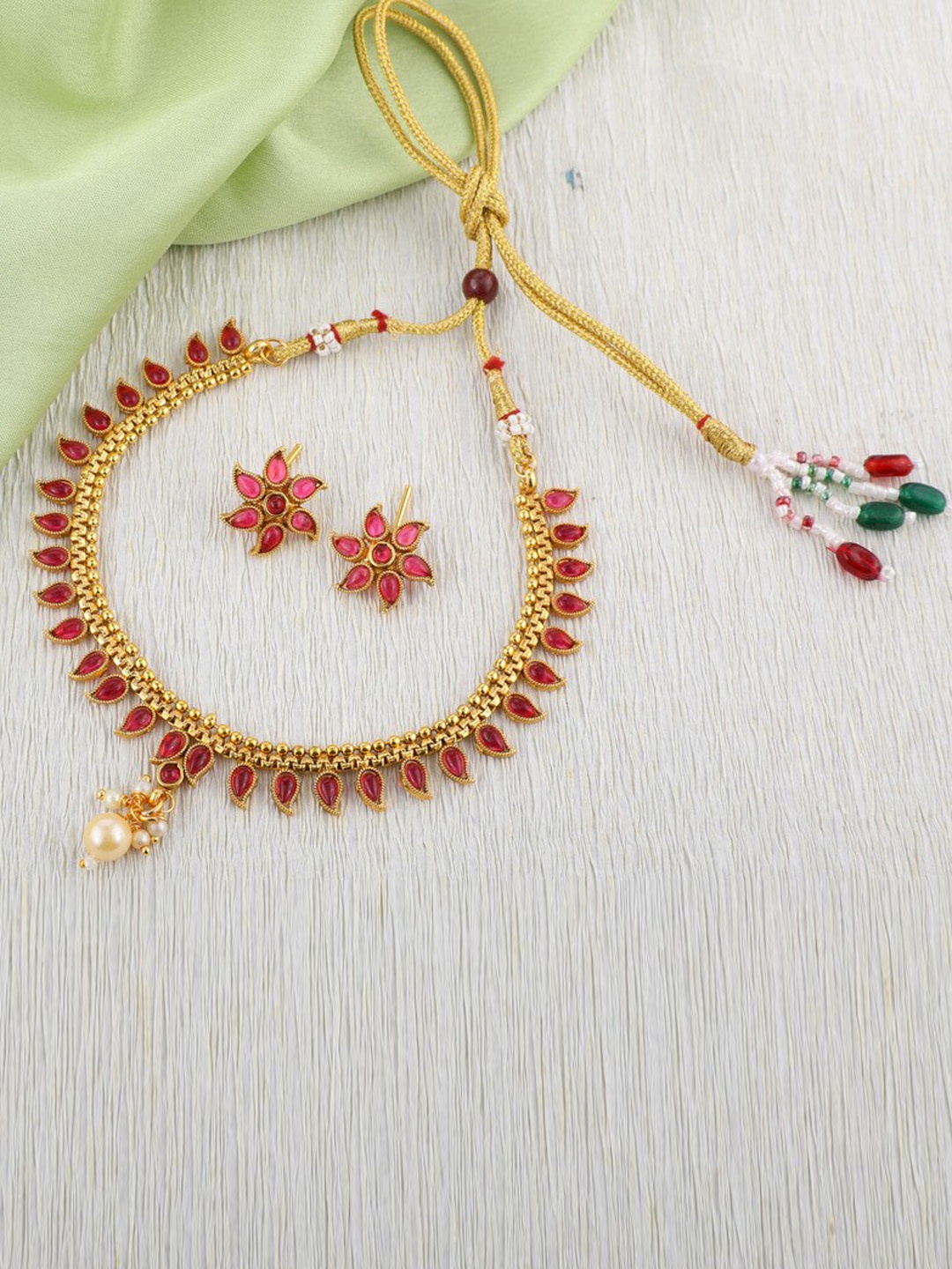 

ROFARWORD Gold-Plated Stone-Studded and Beaded Jewellery Set