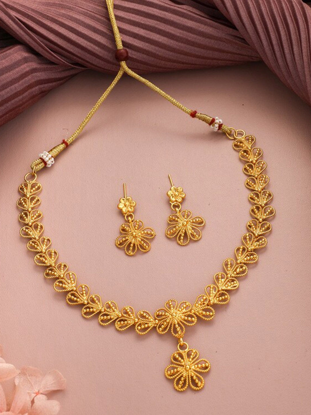 

ROFARWORD Gold-Plated Beaded Traditional Choker Jewellery Set