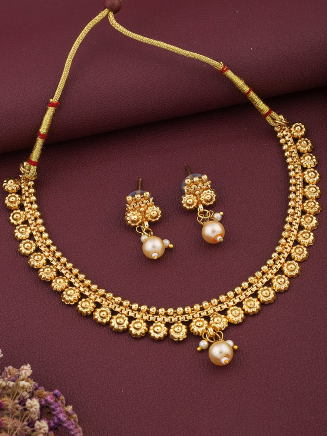 

ROFARWORD Gold-Plated Stone Studded & Beaded Jewellery Set