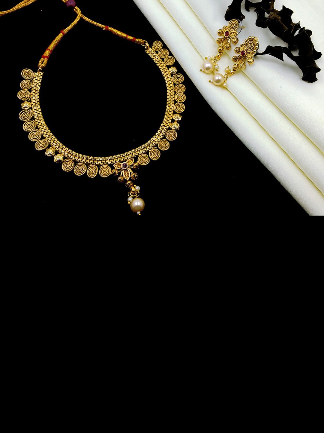 

ROFARWORD Gold-Plated Artificial Beaded Traditional Choker Jewellery Set