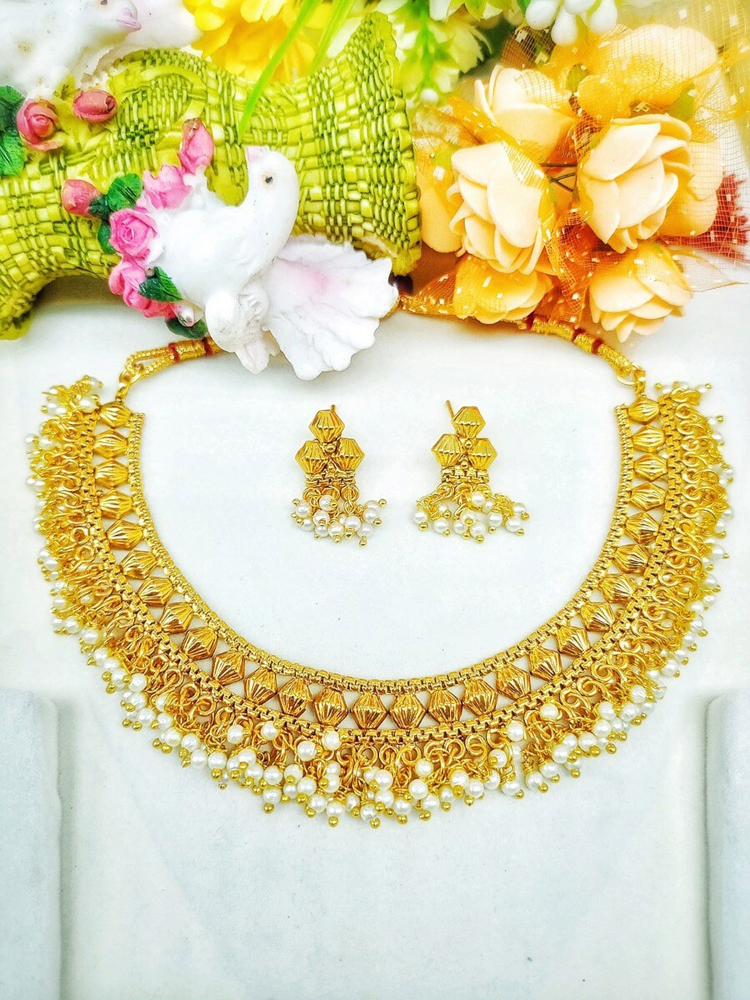 

ROFARWORD Gold-Plated Artificial-Beaded Jewellery Set