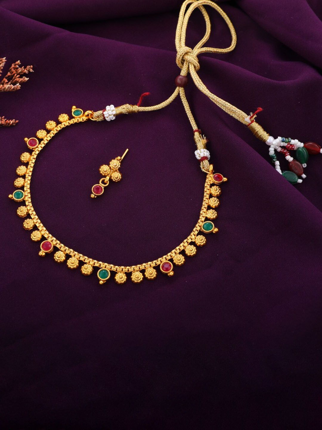 

ROFARWORD Gold-Plated Stone-Studded Jewellery Set