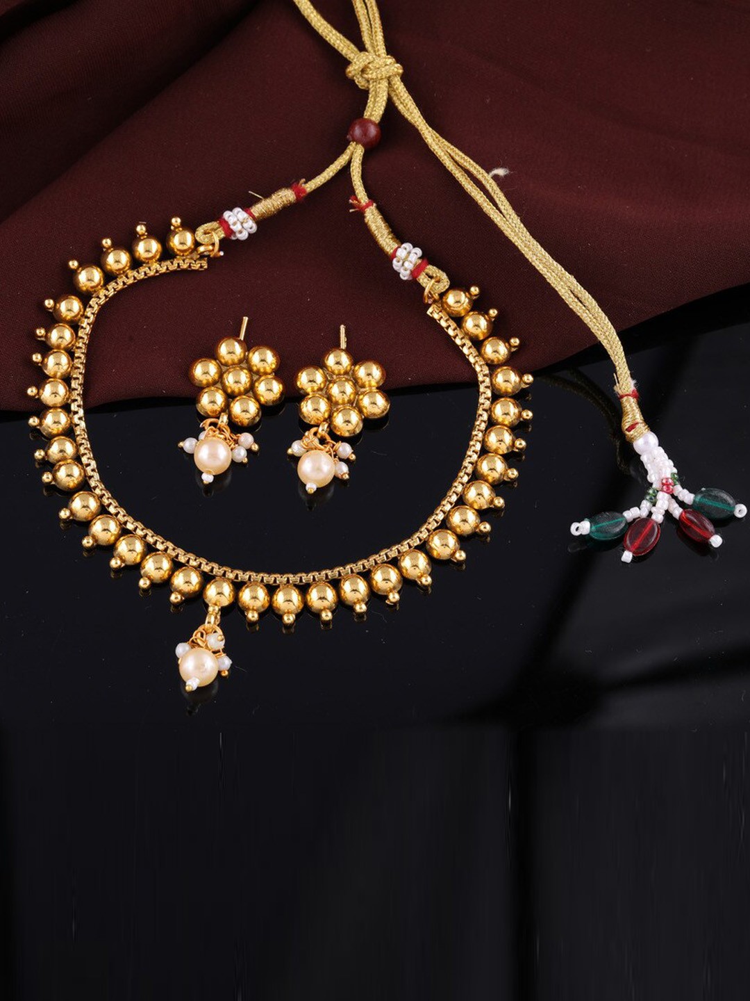 

ROFARWORD Gold-Plated Artificial Beaded Traditional Choker Jewellery Set