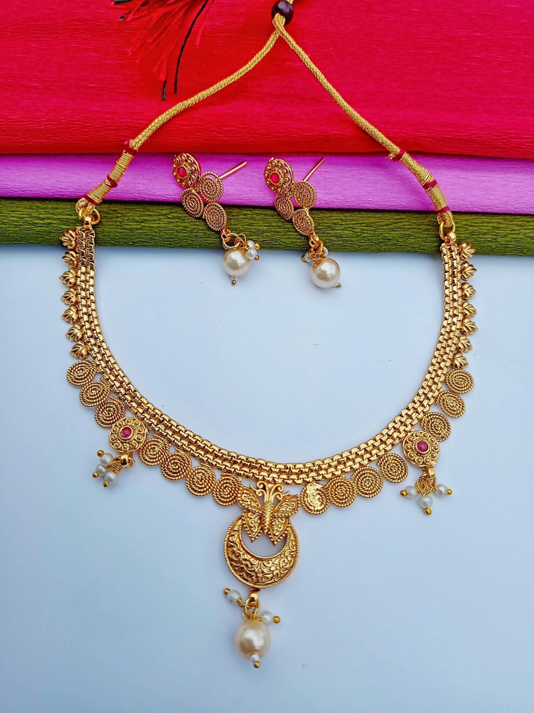 

ROFARWORD Gold-Plated Artificial Beaded Traditional Choker Jewellery Set
