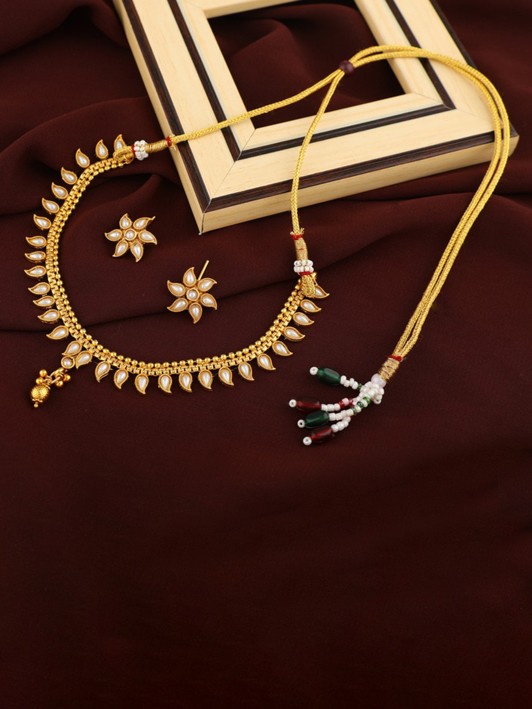 

ROFARWORD Gold-Plated Artificial Beaded Traditional Choker Jewellery Set