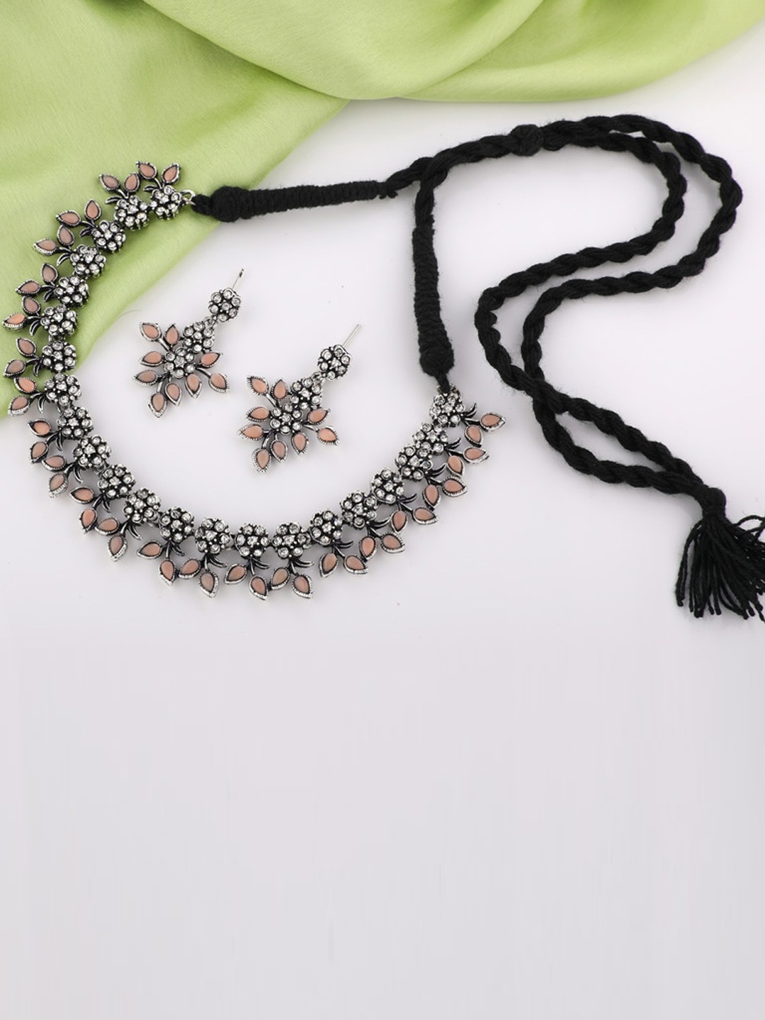 

ROFARWORD Silver-Plated Stone-Studded Jewellery Set