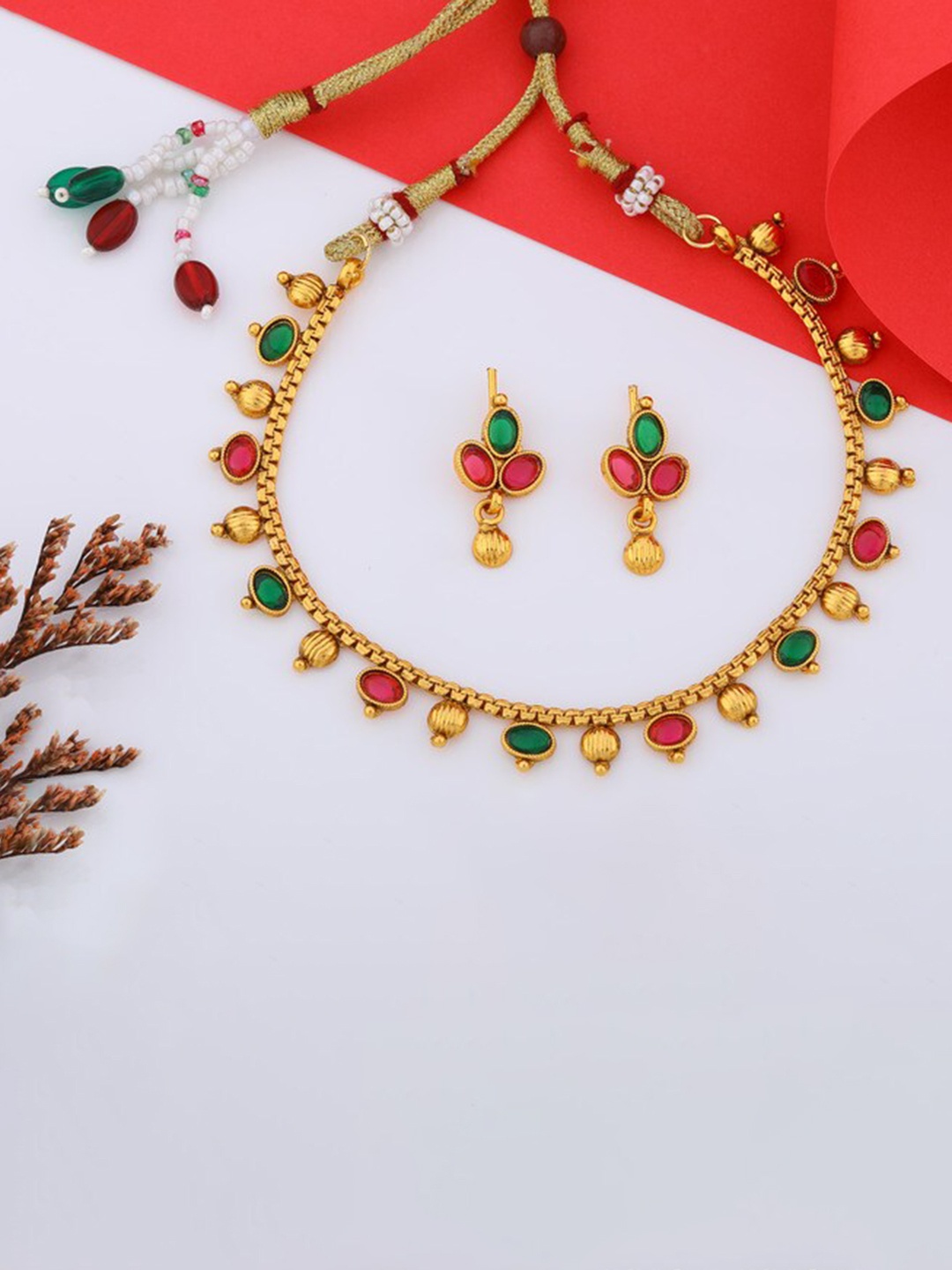 

ROFARWORD Gold-Plated Stone-Studded Jewellery Set