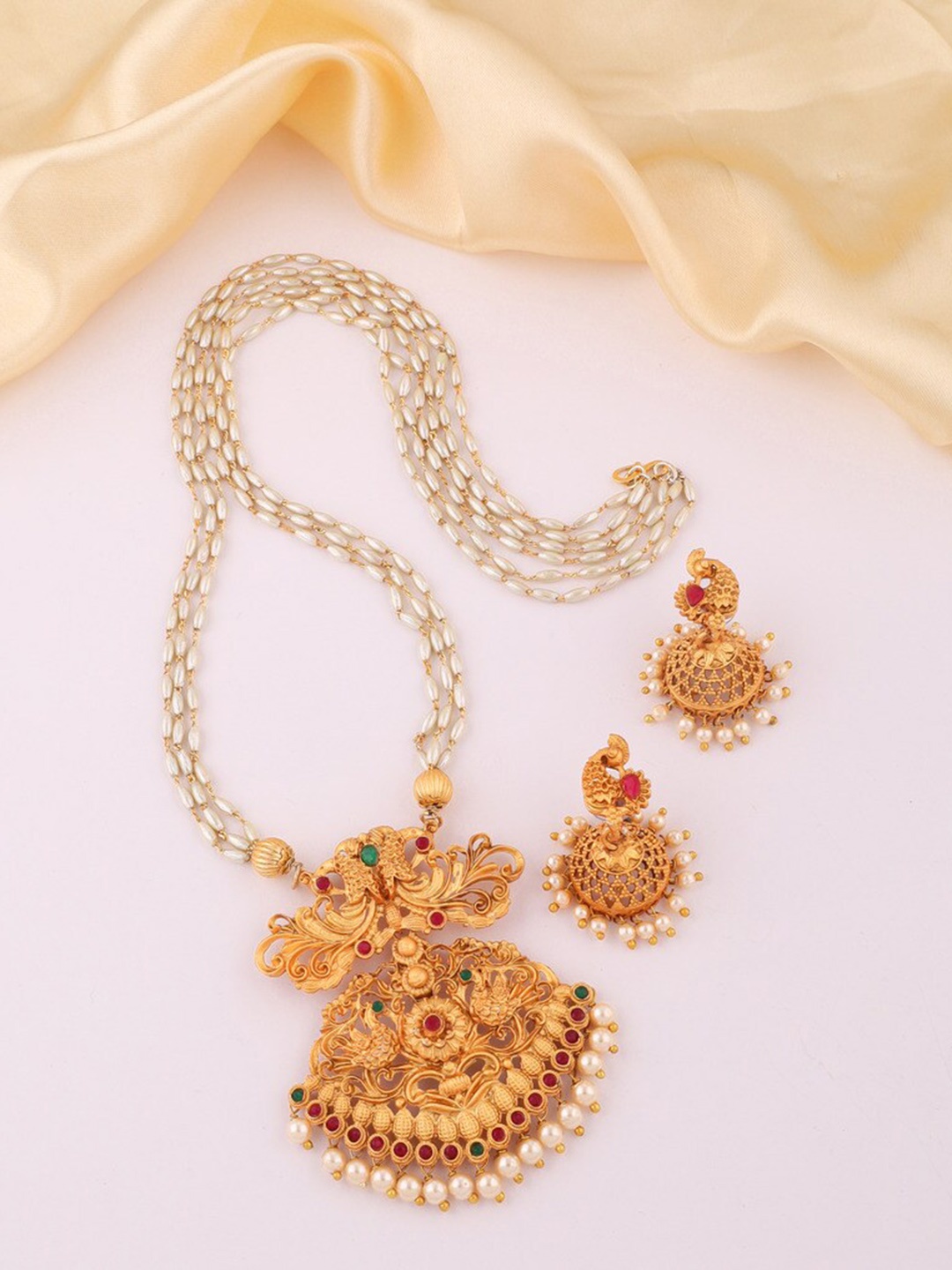 

ROFARWORD Gold-Plated Stone-Studded and Beaded Jewellery Set