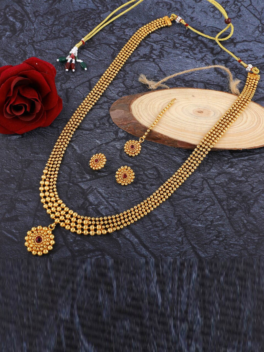 

ROFARWORD Gold-Plated Stone-Studded Jewellery Set