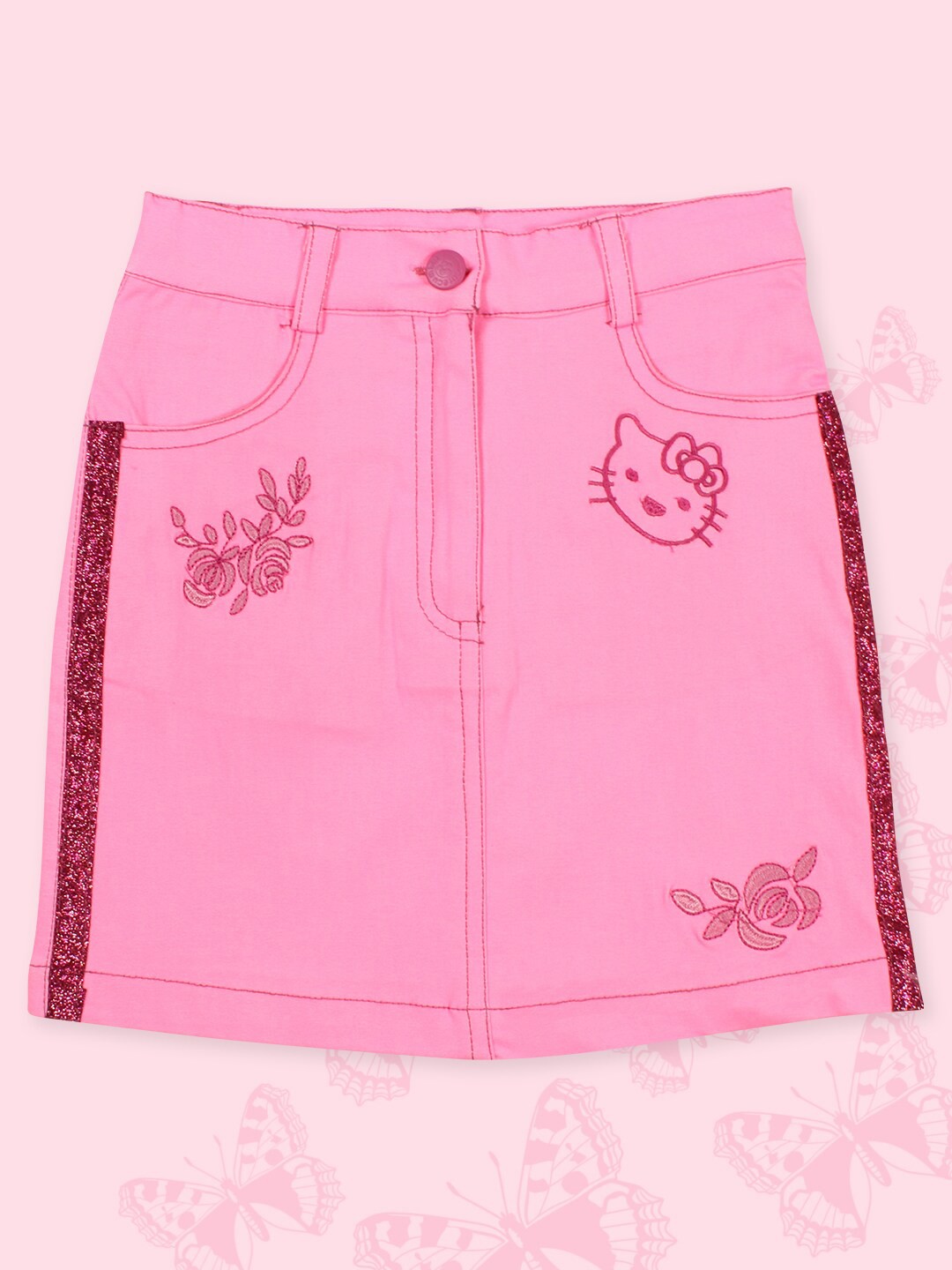 

CUTECUMBER Girls Embellished Cotton A-Line Mini Skirt, Pink