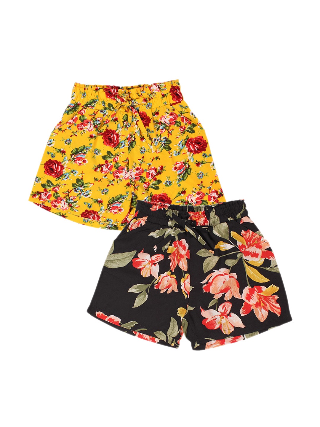 

CUTECUMBER Infants Girls Pack Of 2 Floral Printed Shorts, Black