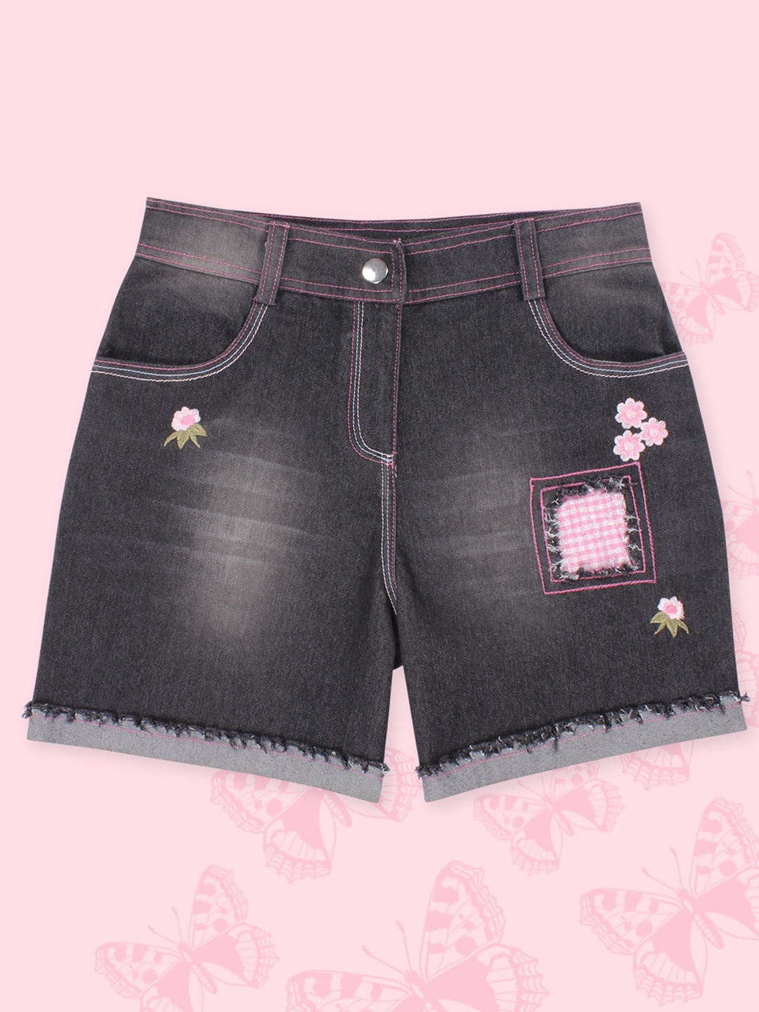 

CUTECUMBER Infants Girls Appliqued Denim Shorts, Black