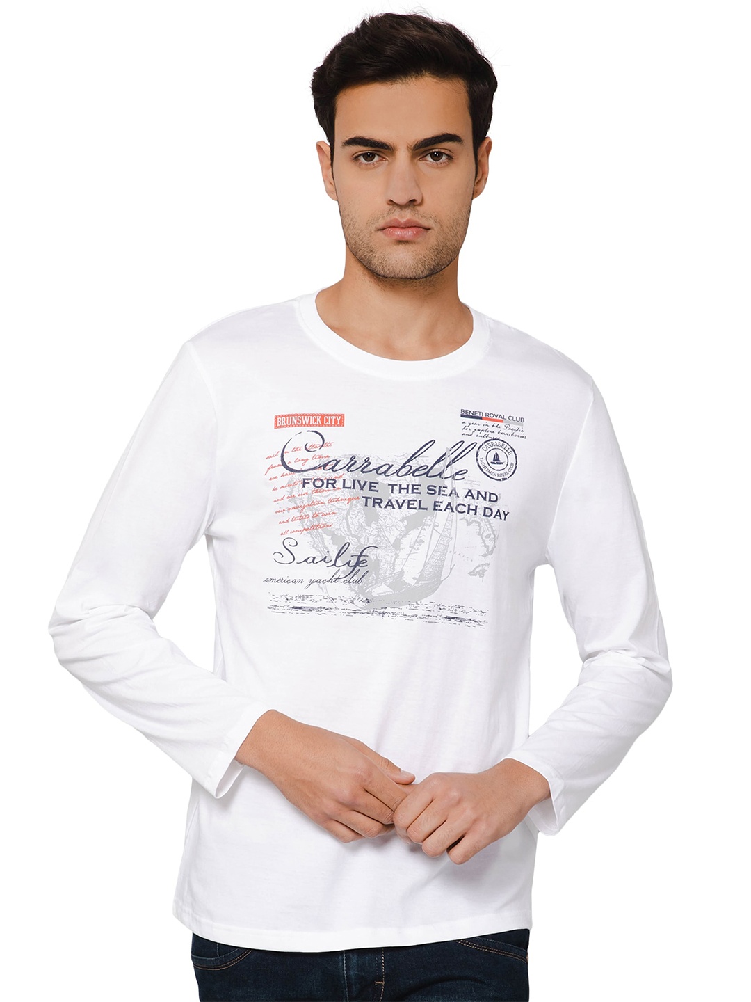 

DYCA Typography Printed Round Neck Long Sleeves T-shirt, White