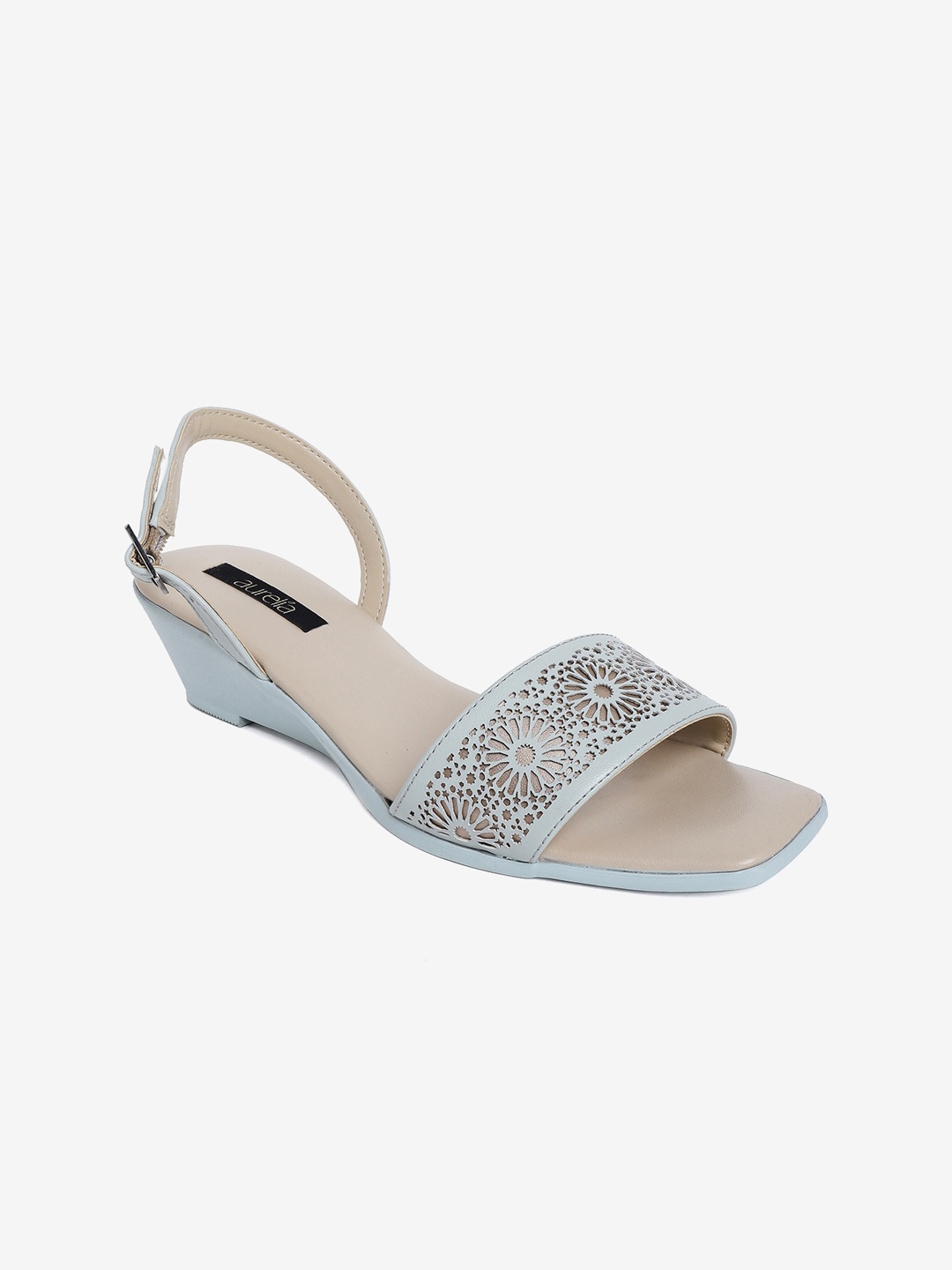 

AURELIA Laser Cuts Embellished Wedge Heels, Sea green