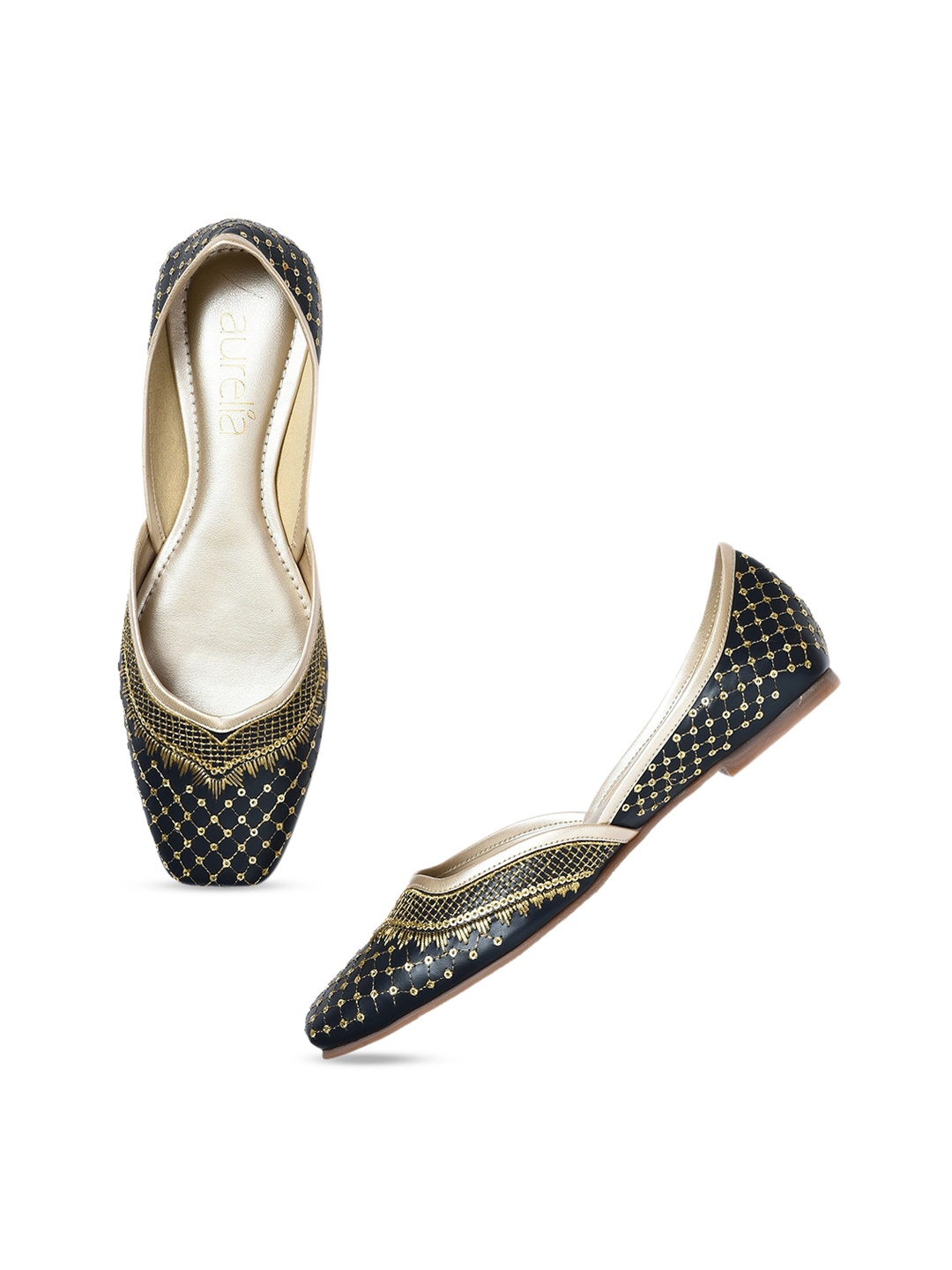 

AURELIA Women Embellished Mojaris, Navy blue