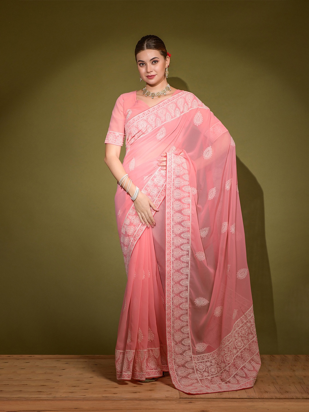 

elora Ethnic Motif Embroidered Bhagalpuri Saree, Peach