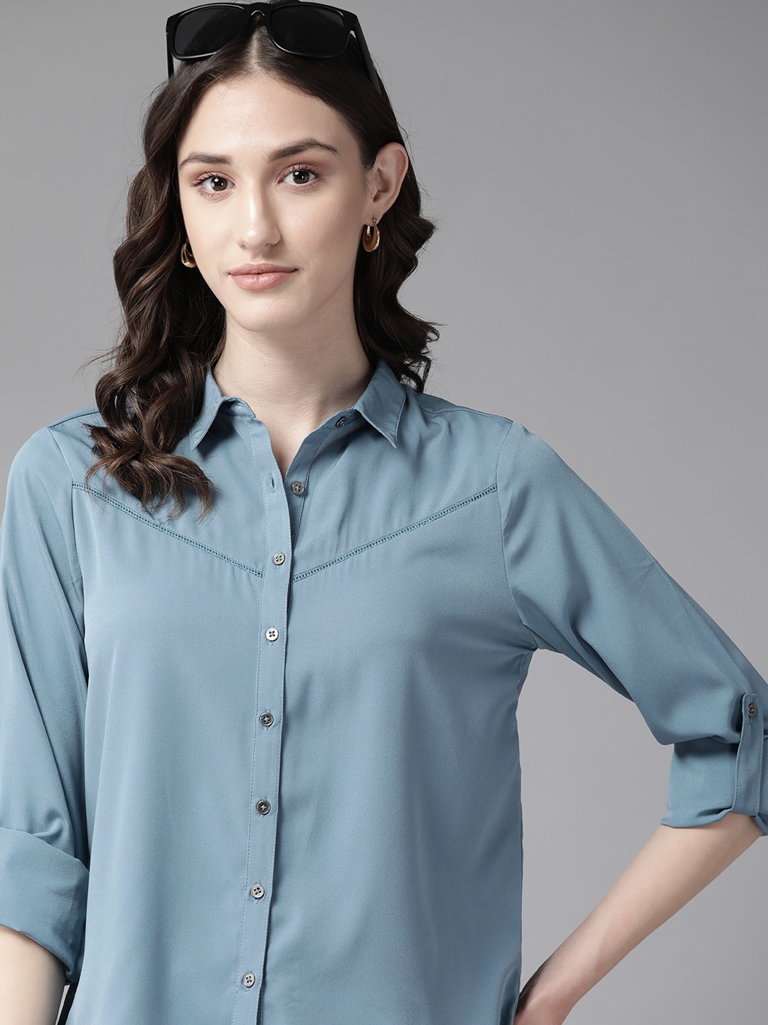 

Roadster Women Blue Opaque Casual Shirt