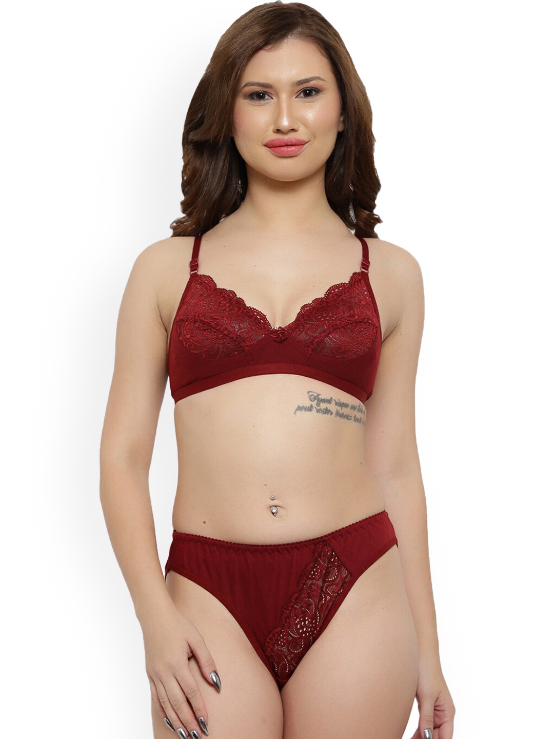 

LADYLAND Non Padded Self-Design Lingerie Set KANGANA SET-MAROON-SKU30B