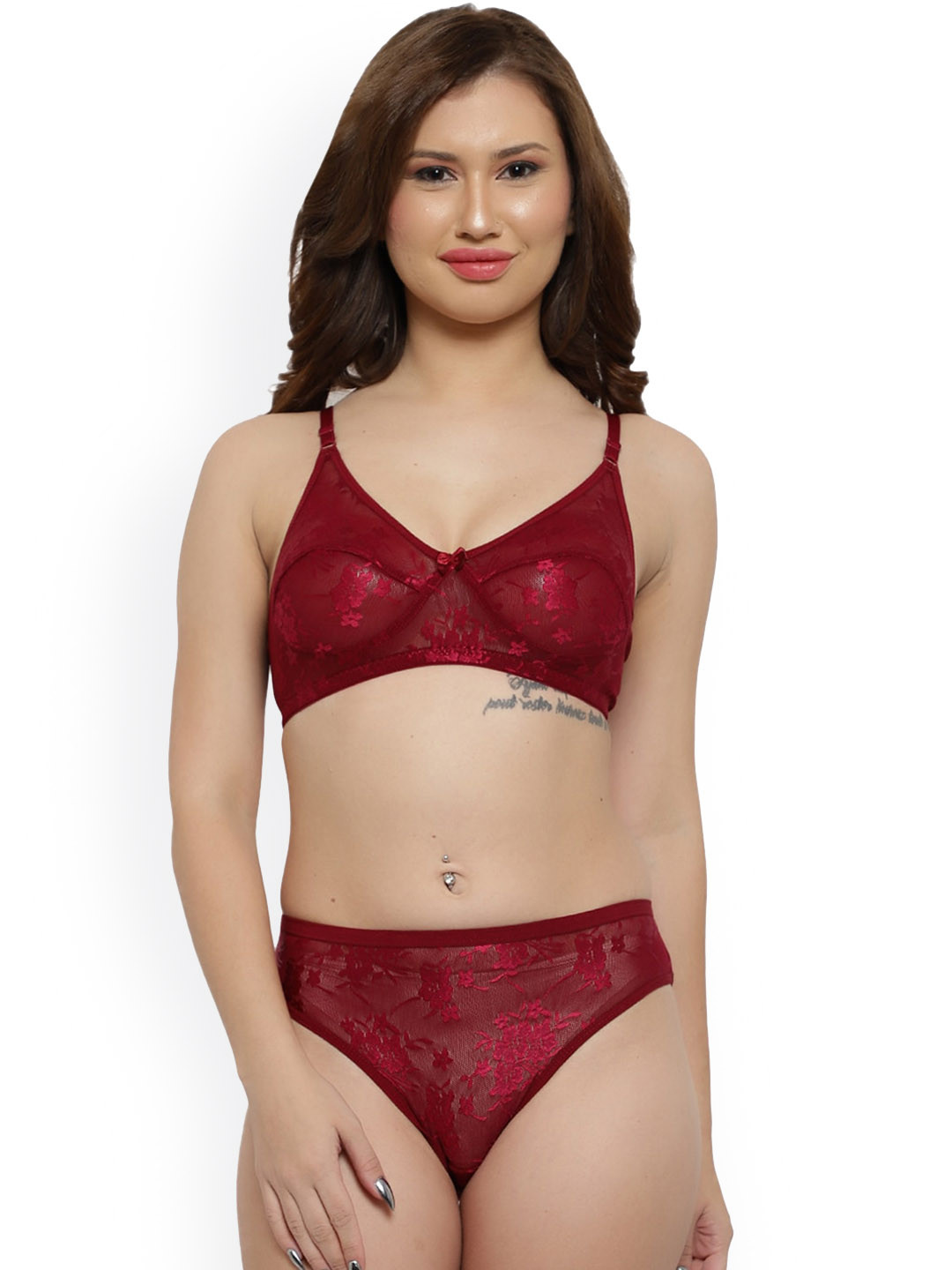 

LADYLAND Non Padded Full Coverage Lace Lingerie Set CLAUDIA SET-MAROON-SKU30B