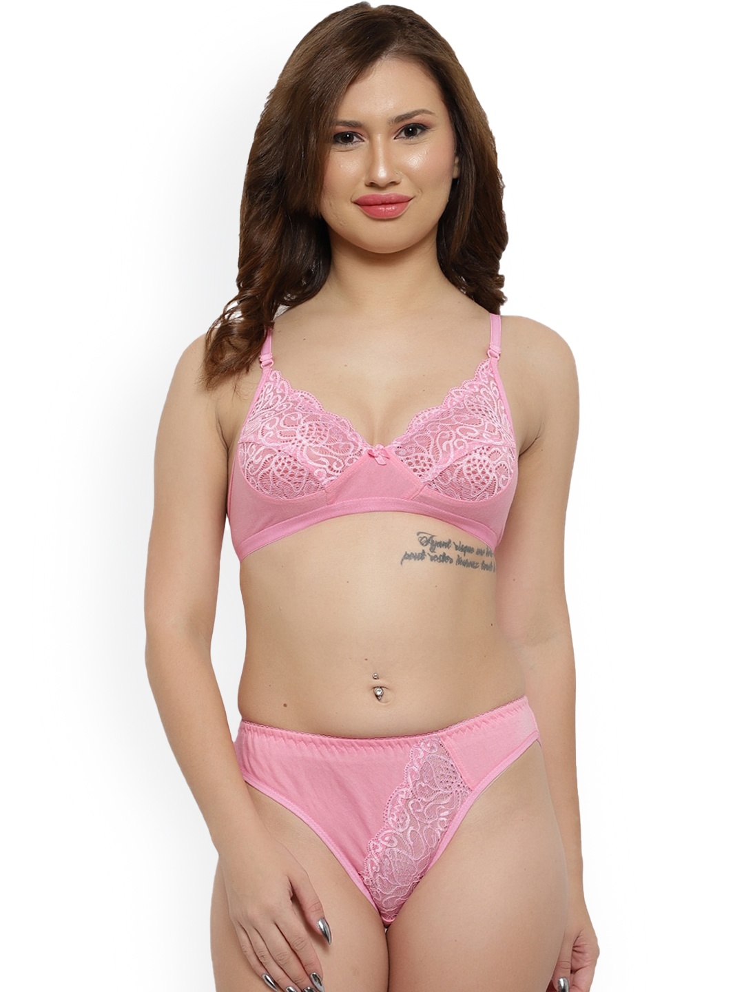 

LADYLAND Non Padded Self Designed Laced Lingerie Set KANGANA SET-PINK-SKU30B
