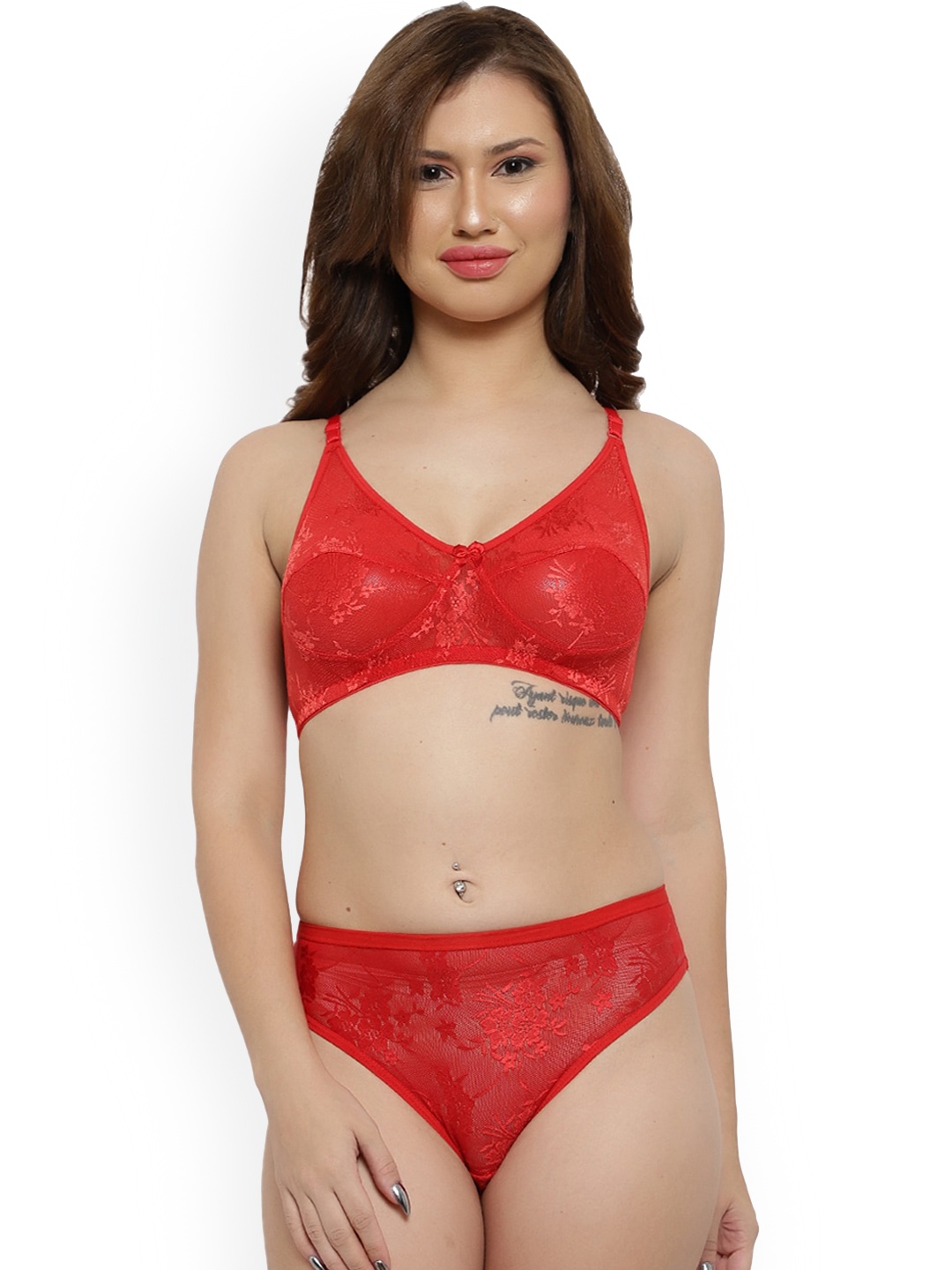 

LADYLAND Non Padded Self Design Lingerie Set CLAUDIA SET -RED-SKU30B