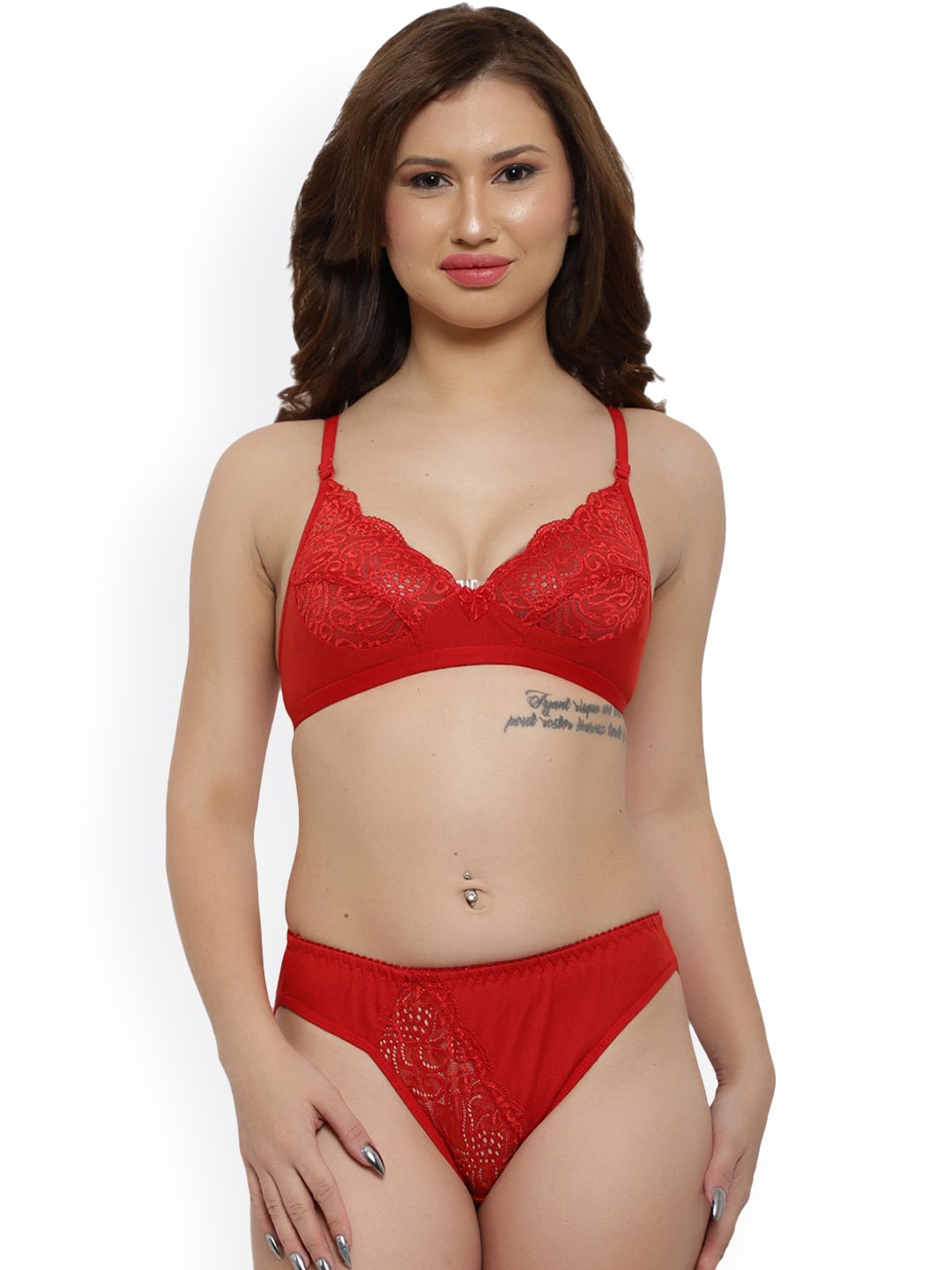 

LADYLAND Non-Padded Self Designed Laced Net Lingerie Set KANGANA SET-RED-SKU30B