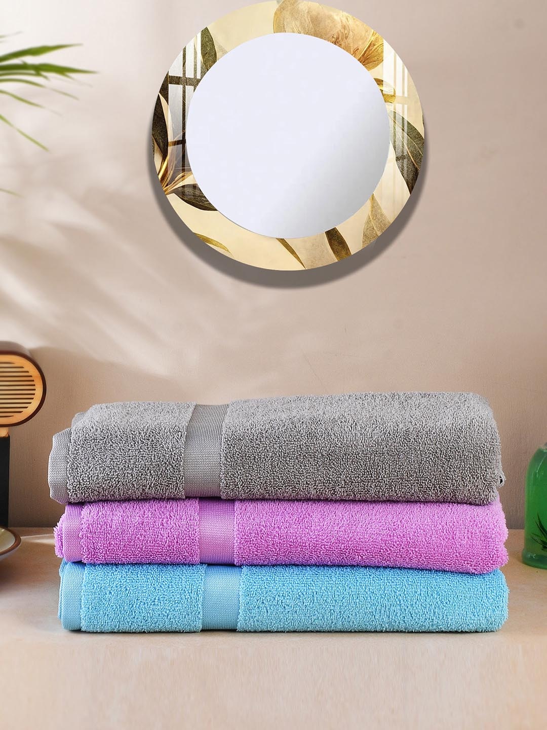 

Urban Magic Teal-Green & Grey 3 Pcs Self-Designed 300 GSM Bath Towels