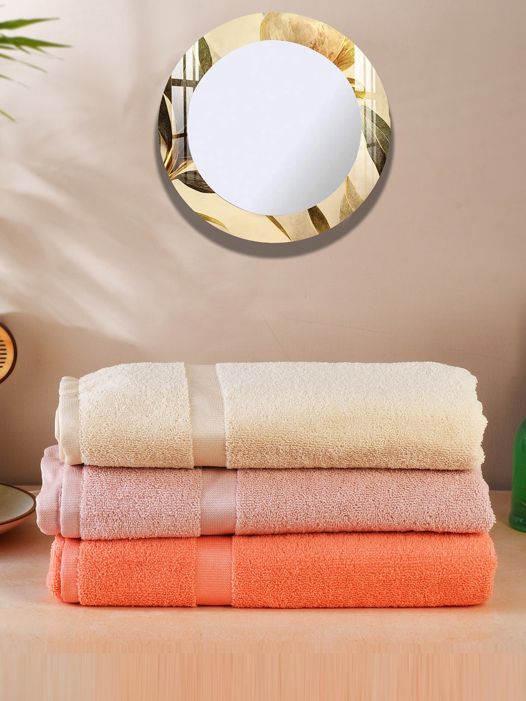 

Urban Magic Beige & Pink 3 Pcs Self-Designed 300 GSM Bath Towels