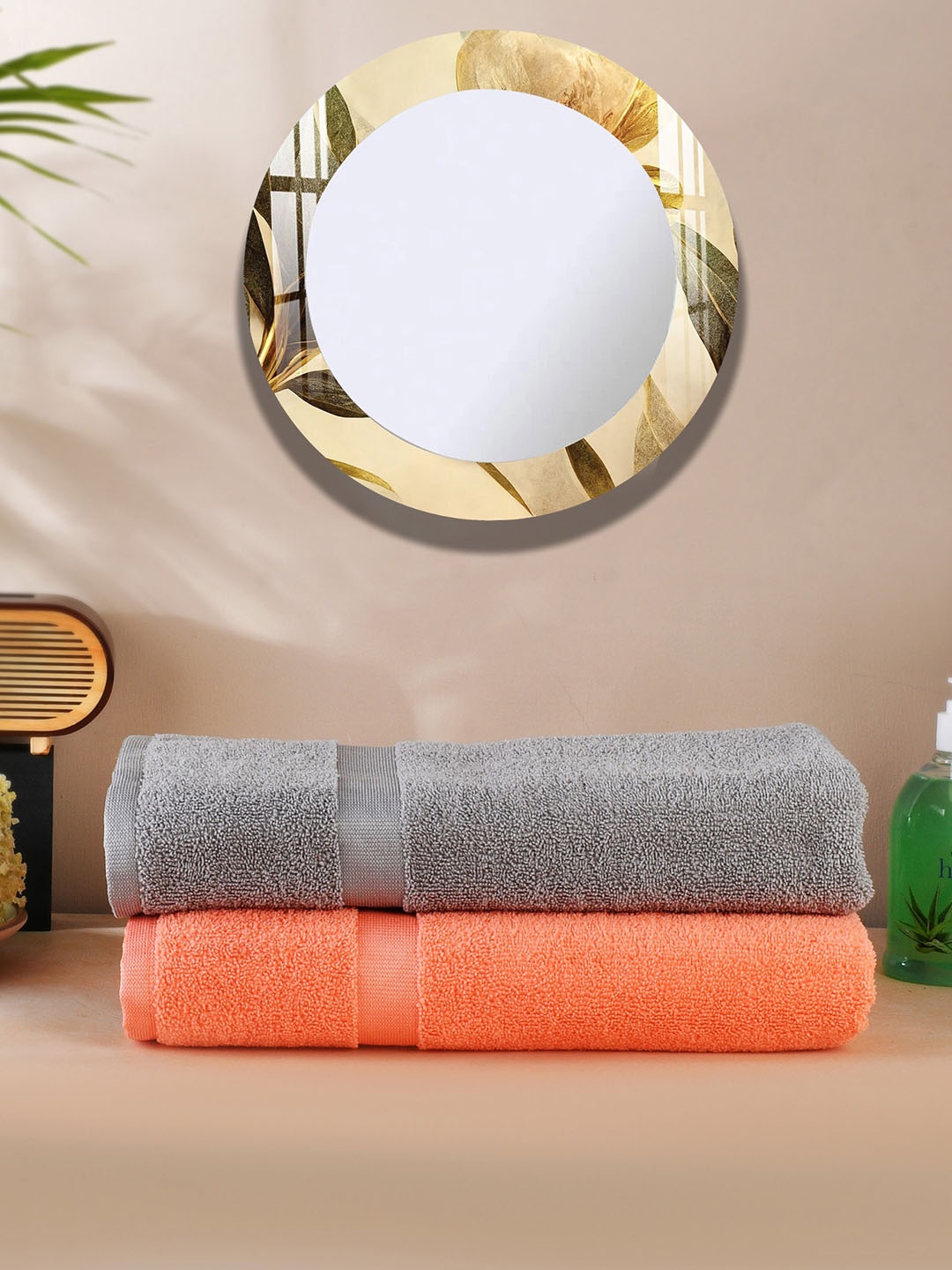 

Urban Magic Grey & Orange-Coloured 2 Pieces Self-Designed 300 GSM Bath Towels