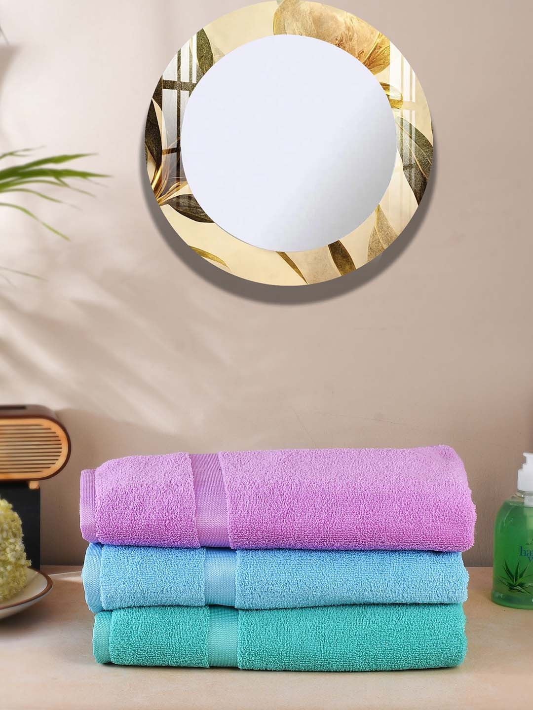 

Urban Magic Teal-Green & Blue 3 Pieces Self-Designed 300 GSM Bath Towels