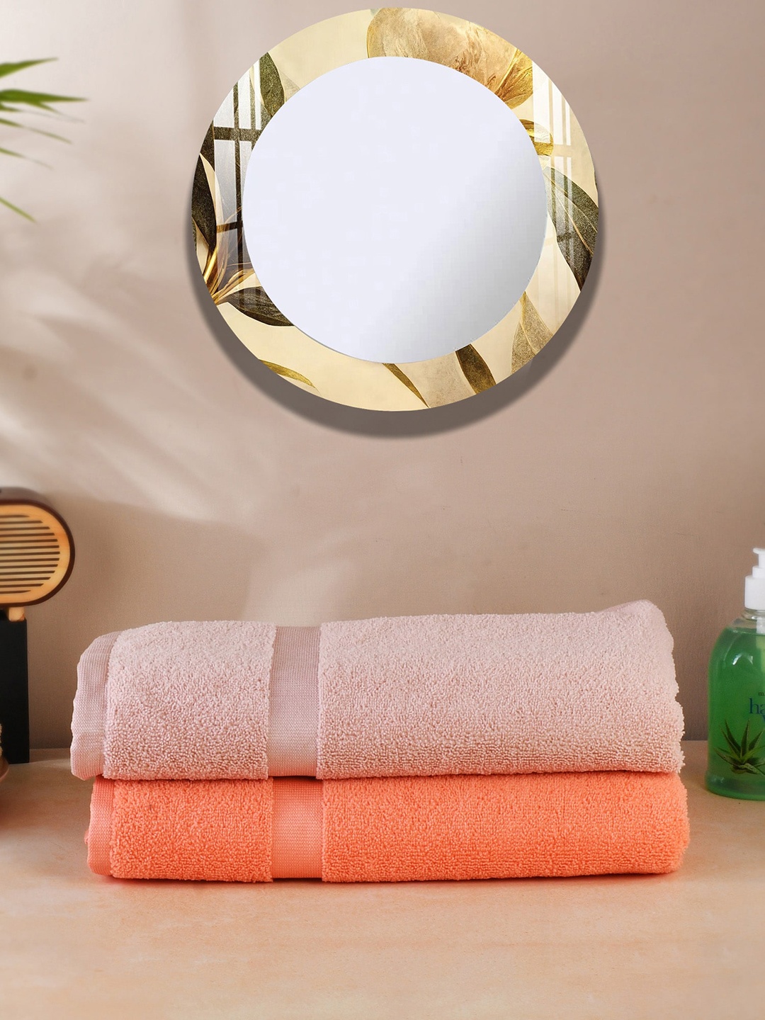 

Urban Magic Pink & Orange-Coloured 2 Pieces Self-Designed 300 GSM Bath Towels