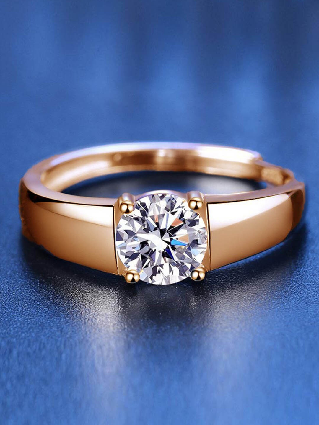 

MYKI Men Rose Gold-Plated CZ Studded Adjustable Finger Ring, Copper