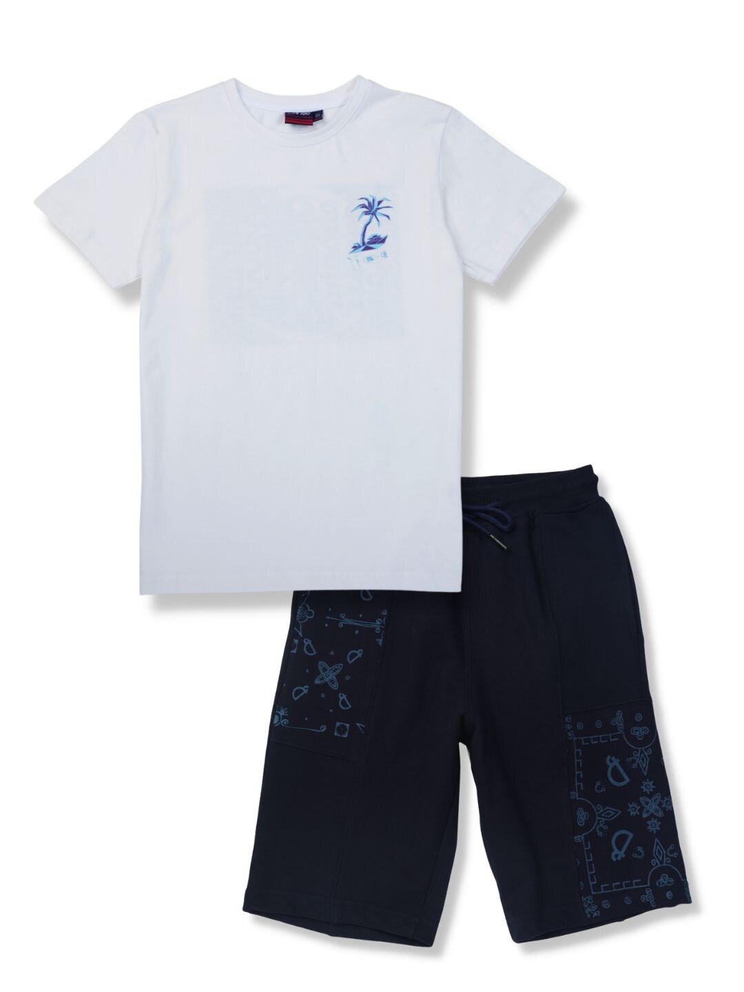 

Gini and Jony Boys Printed Pure Cotton T-shirt with Shorts, White